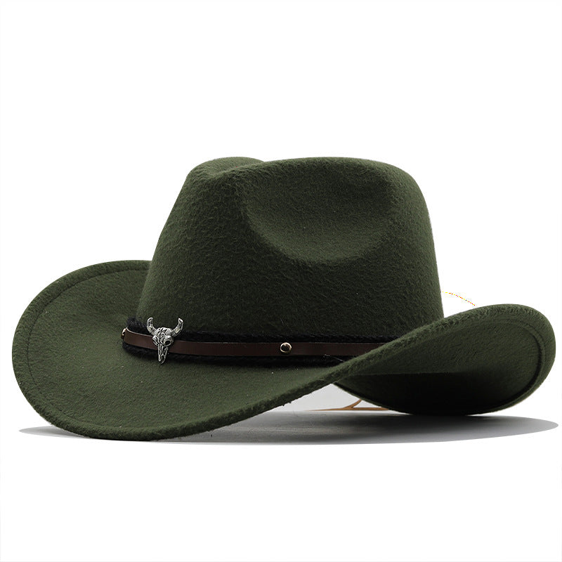 Western Fedora Hat med Metaltyr-mærke i Denim og Uld