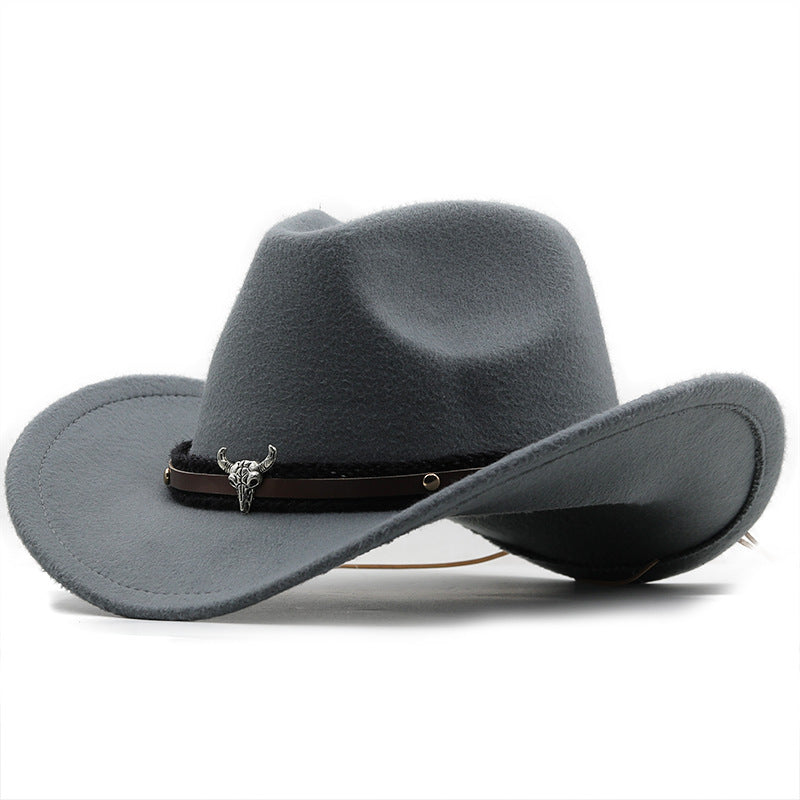 Western Fedora Hat med Metaltyr-mærke i Denim og Uld