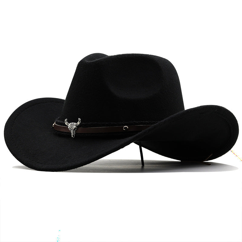 Western Fedora Hat med Metaltyr-mærke i Denim og Uld
