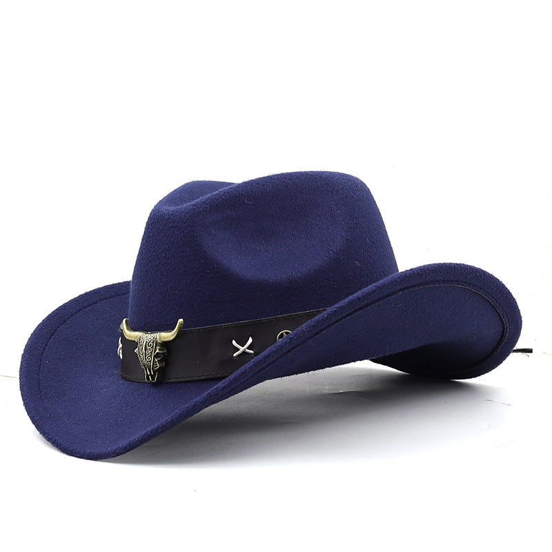 Etnisk Stil Ko Standard Western Denim Cylinderhat med Rullet Skygge Retro