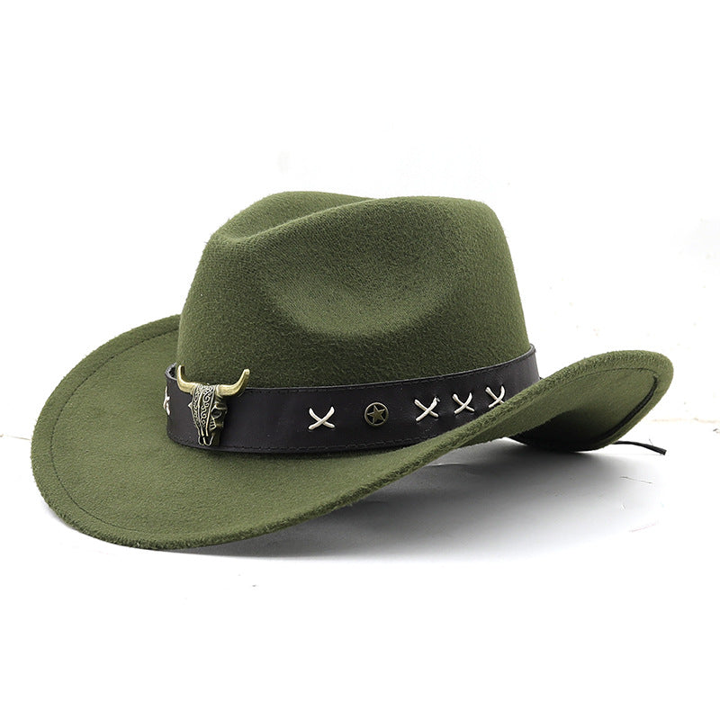 Etnisk Stil Ko Standard Western Denim Cylinderhat med Rullet Skygge Retro