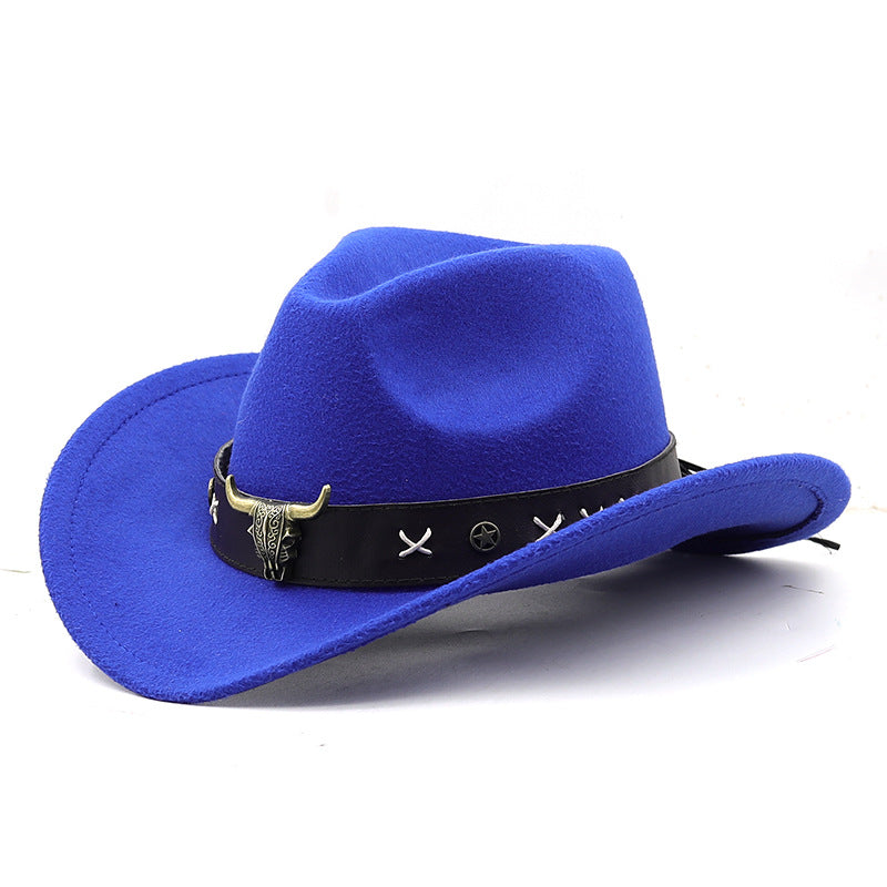 Etnisk Stil Ko Standard Western Denim Cylinderhat med Rullet Skygge Retro