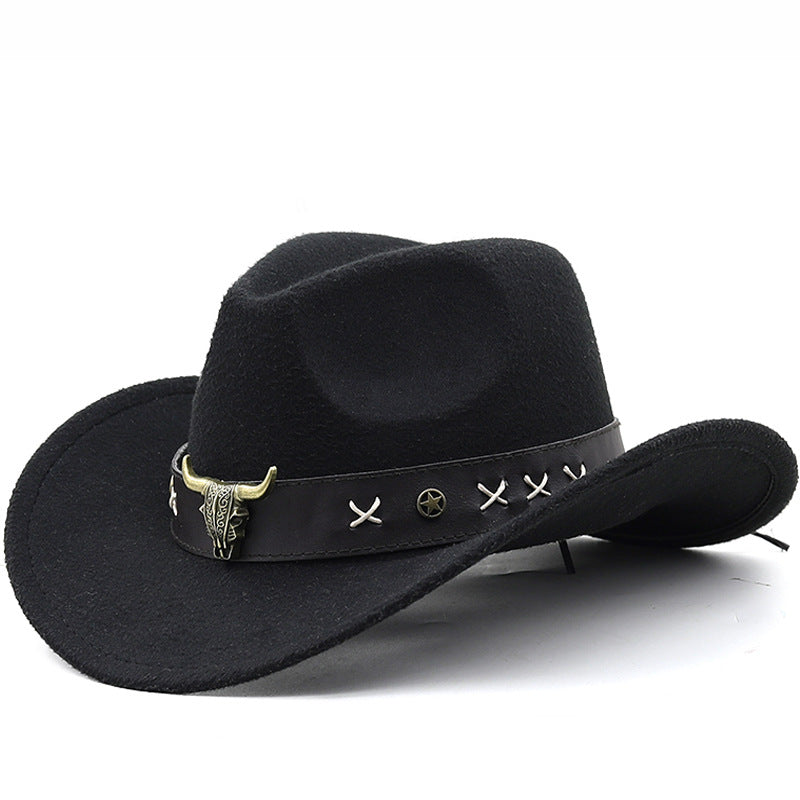 Etnisk Stil Ko Standard Western Denim Cylinderhat med Rullet Skygge Retro