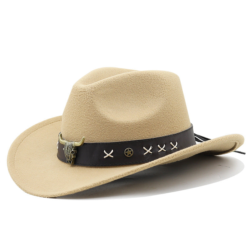 Etnisk Stil Ko Standard Western Denim Cylinderhat med Rullet Skygge Retro