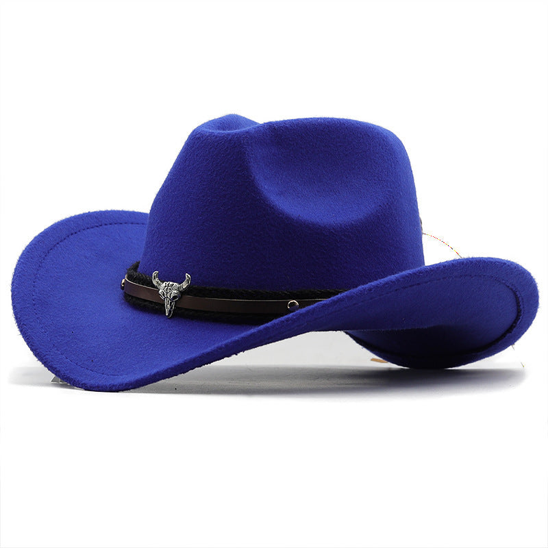 Western Fedora Hat med Metaltyr-mærke i Denim og Uld