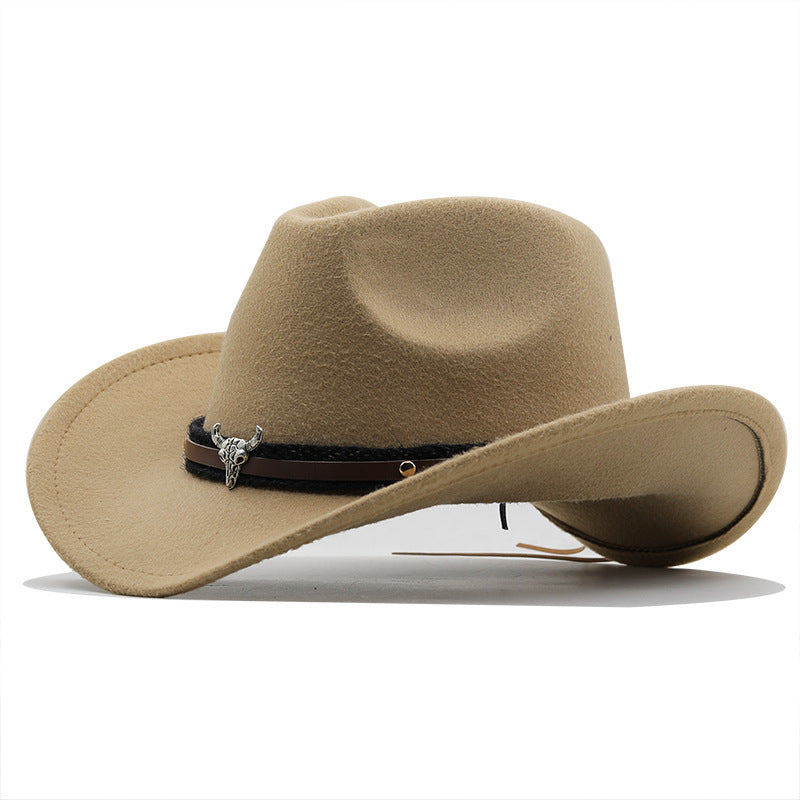 Western Fedora Hat med Metaltyr-mærke i Denim og Uld