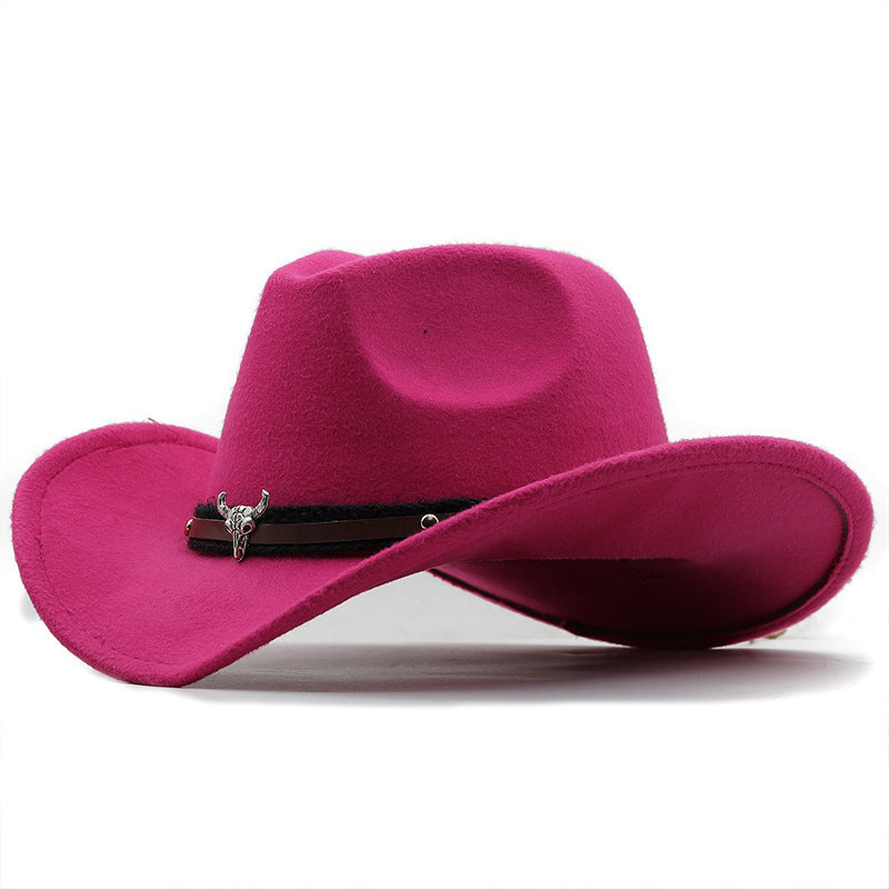 Western Fedora Hat med Metaltyr-mærke i Denim og Uld