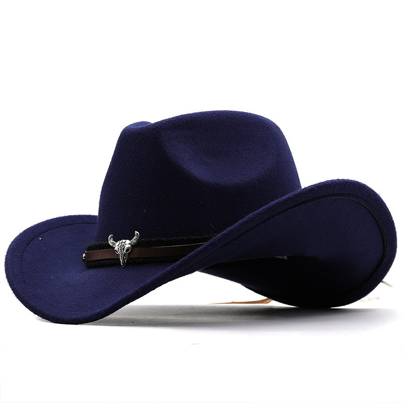 Western Fedora Hat med Metaltyr-mærke i Denim og Uld
