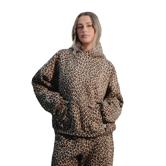 Amerikansk Vintage Leopard Print Hættetrøje til Mænd og Kvinder