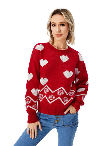 Dame Løs Casual Sweater med Hjerte-motiv