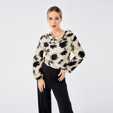 Elegant Dame Print Bluse med Drop-krave