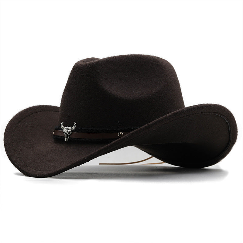 Western Fedora Hat med Metaltyr-mærke i Denim og Uld